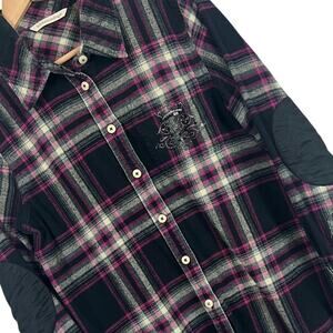 Soft Surroundings Women’s S Plaid Western Flannel‎ Shirt Embroidered Elbow Patch